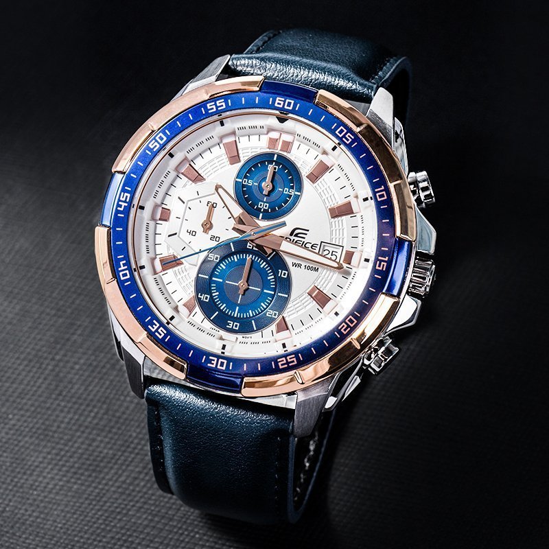 Edifice Blue Leather Watch - Image 6