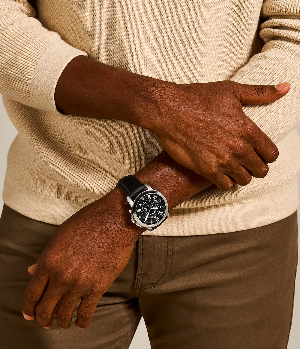 Fossil Grant Leather Belt Black Silver Watch - Image 2
