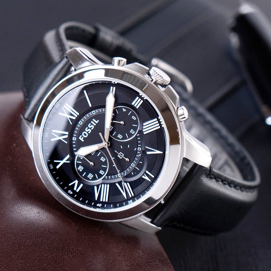 Fossil Grant Leather Belt Black Silver Watch - Image 3