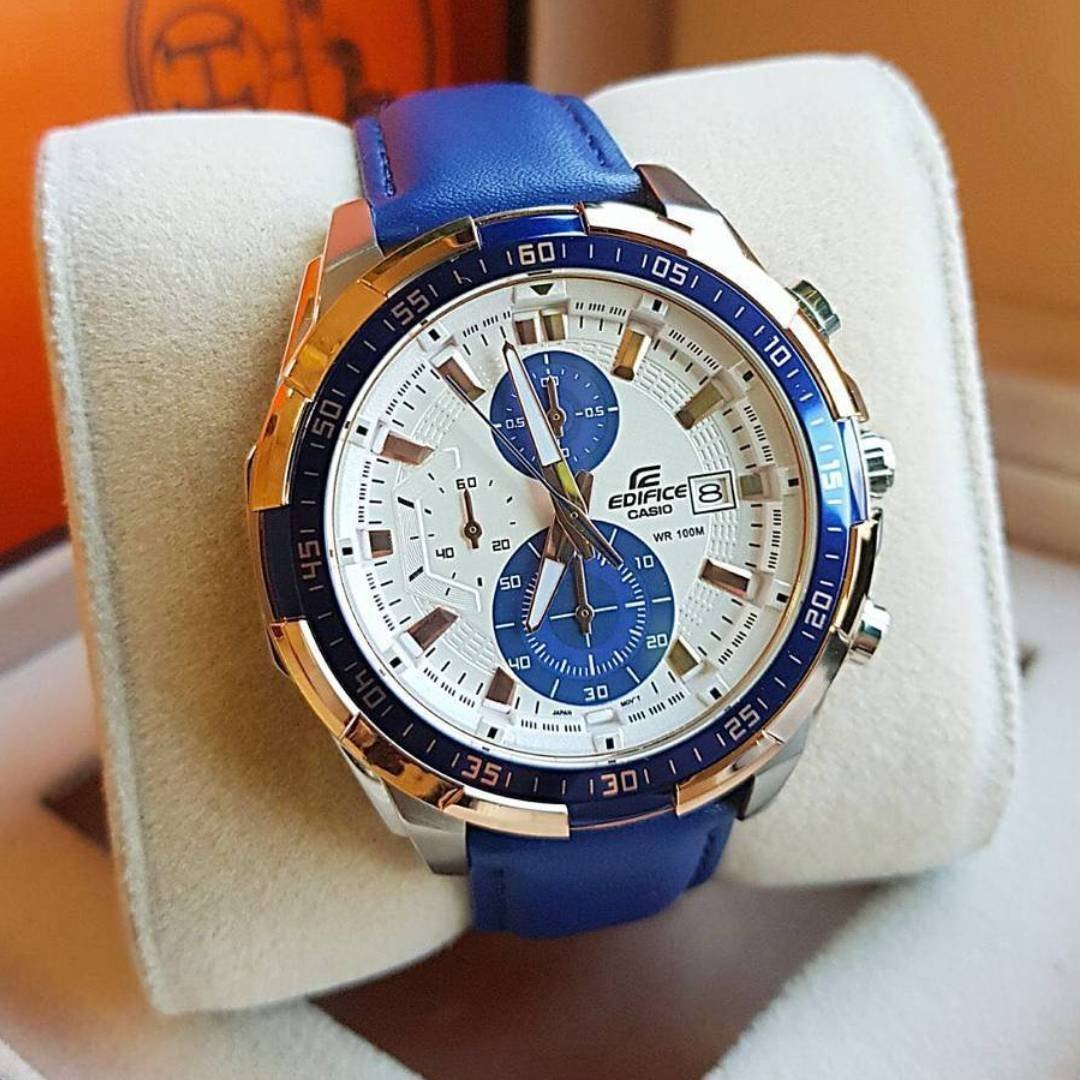 Edifice Blue Leather Watch - Image 4