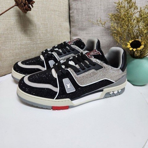 louis vuitton monogram trainer crystal BLACK RED sneakers