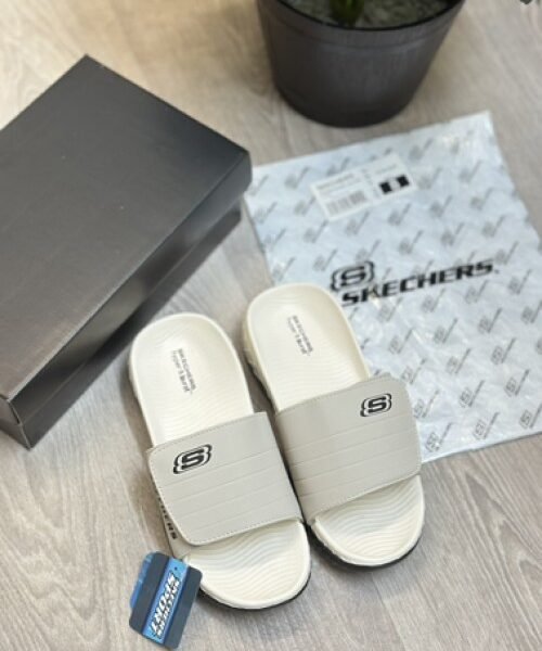 Skechers Go Recover Adjust Premium Beige Black Slides