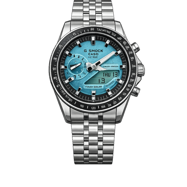 Casio G-Shock Analog-Digital Ice Blue Dial Stainless Steel Watch
