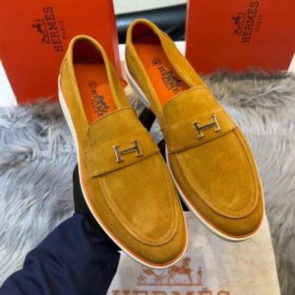 Hermes_logo tan 100% Genuine Suede Leather