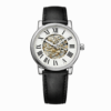 Fossil Silver Skeleton Dial Black Leather Strap Watch