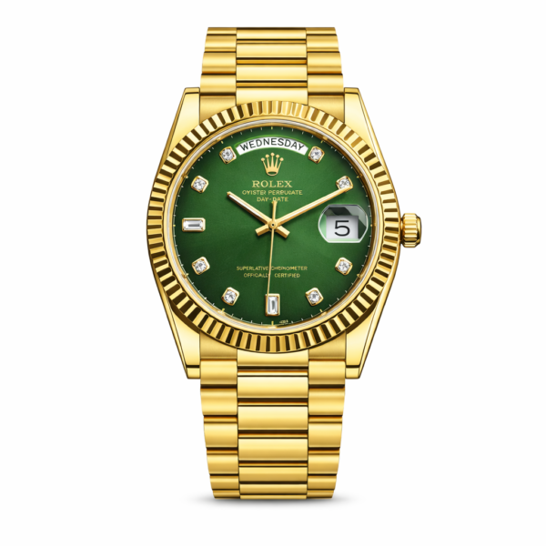 Rolex Oyster Perpetual Day-Date Green Dial Diamond Marker Watch