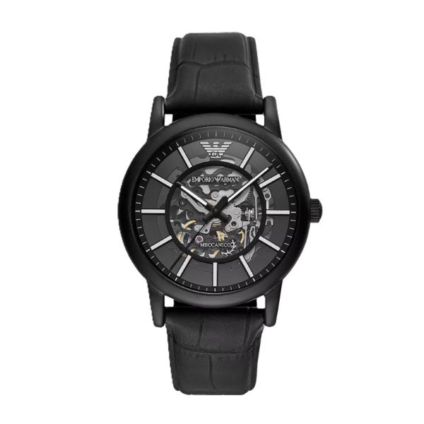 Armani Black Leather Automatic Watch
