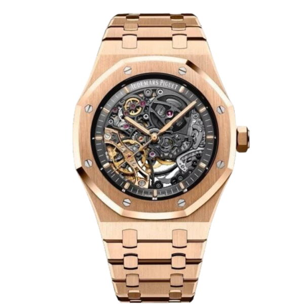Audemars Piguet Royal Oak Double Balance Wheel Open worked Rose gold Skeleton Dial Automatic Mens Watch
