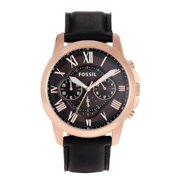 Fossil Grant Leather Belt Black Copper Watch