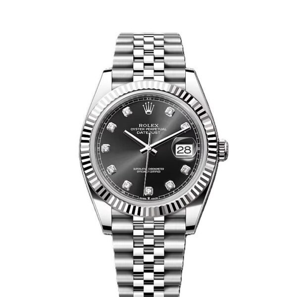 Rolex Date just 41 bright black, diamond-set