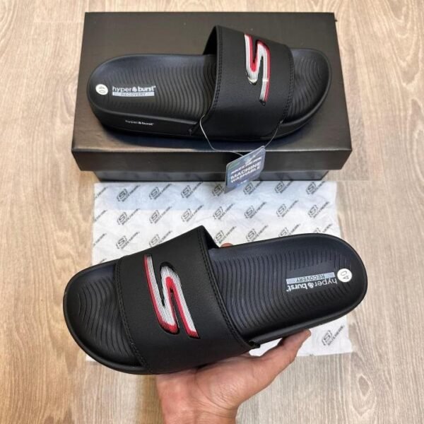 Skechers Hyper Burst Soft Premium White Red Logo Black Flip-Flop