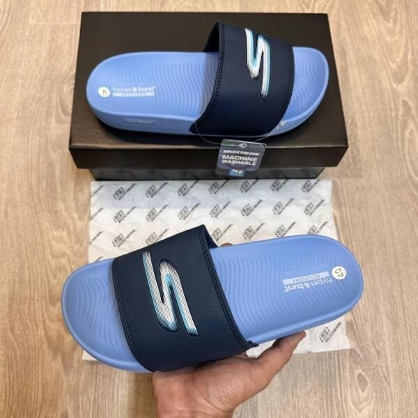 Skechers Hyper Burst Soft Premium White Blue Logo Blue Flip-Flop