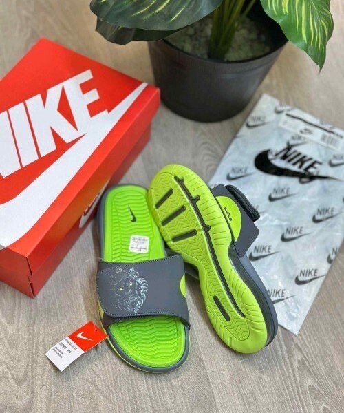 Nike Air LeBron Premium Grey Neon Slides