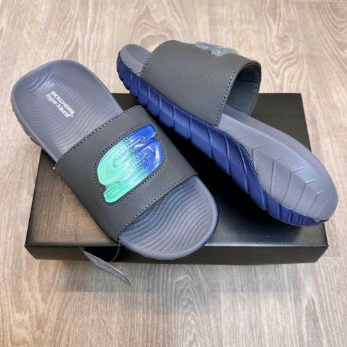 Skechers Go Recover Utopo Logo Premium Grey Blue Slides