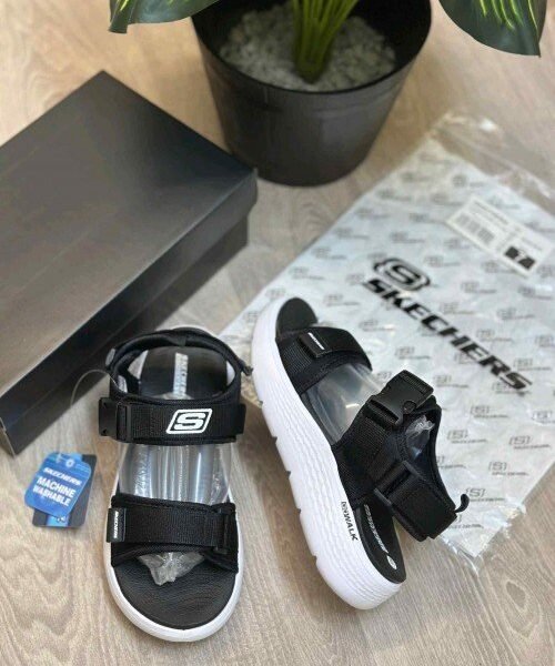 Skechers Go Walk Black White Premium Sandal