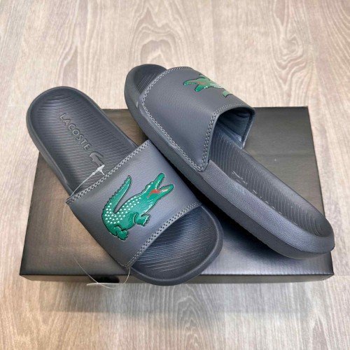 Lacoste Serve Croco Premium Grey Green Slides