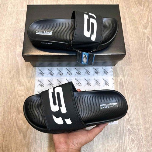 Skechers Hyper Burst Soft Premium Black White Flip Flop