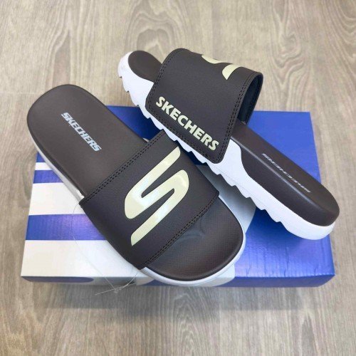 Skechers Soft Comfort Premium Brown White Slides