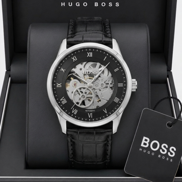 BOSS Principle Skeleton Mens Automatic black and silver