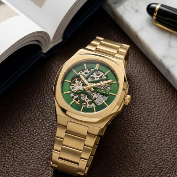Fossi_il Automatic Skeleton gold green