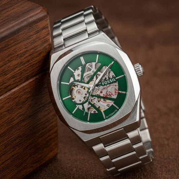Fossi_il Automatic Skeleton silver green