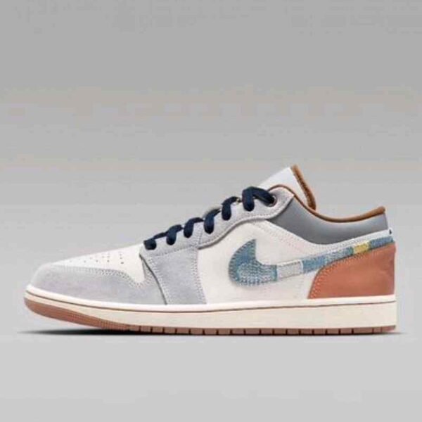 nikkee Jordan 1 Low SE Phantom Repaired Denim Swoosh