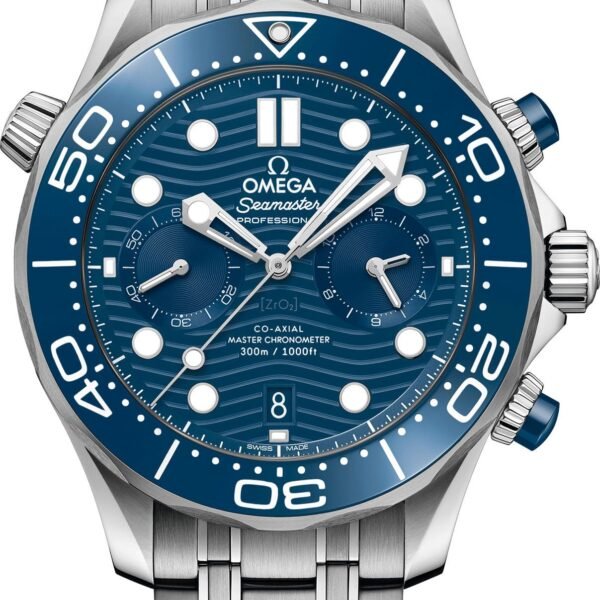 Omegg_a Seamaster Diver 300M Co-Axial Master Chronometer Chronograph silver blue