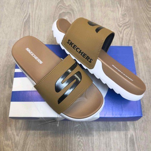 Skechers Soft Comfort Premium Beige White Slides