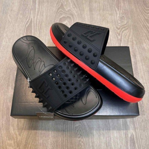Christian Louboutin Take It Easy Black Red Premium Slides