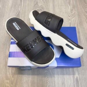 Skecher.s Massage Fit Footbed Brown Cream Slides