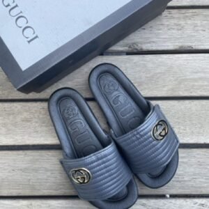 Gucc_i GG Velcro Slides Grey