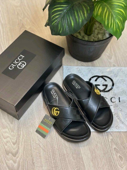 Gucc.i GG Cross Strap Premium Black Slides - Image 2