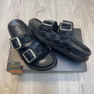 Gucc.i GG Monogram Adjust Double Strap Black Sandal