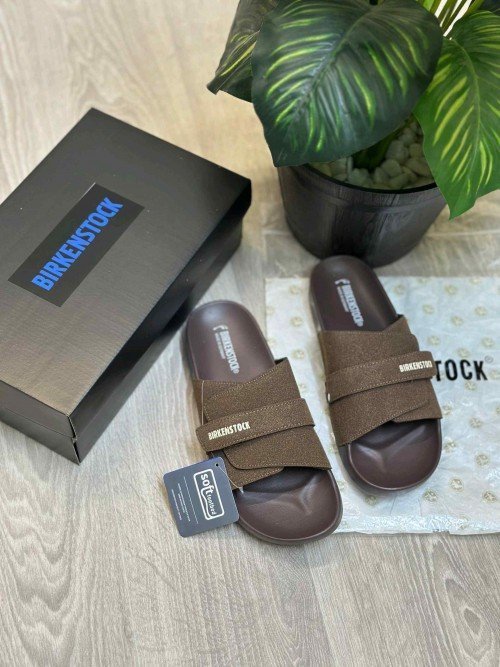 Birkenstock Adjust Kyoto Nubuck Soft Cushion Brown Slides - Image 2