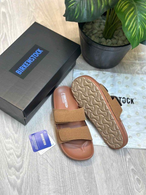 Birkenstock Adjust Velcro Straps Soft Cushion Tan Slides - Image 2