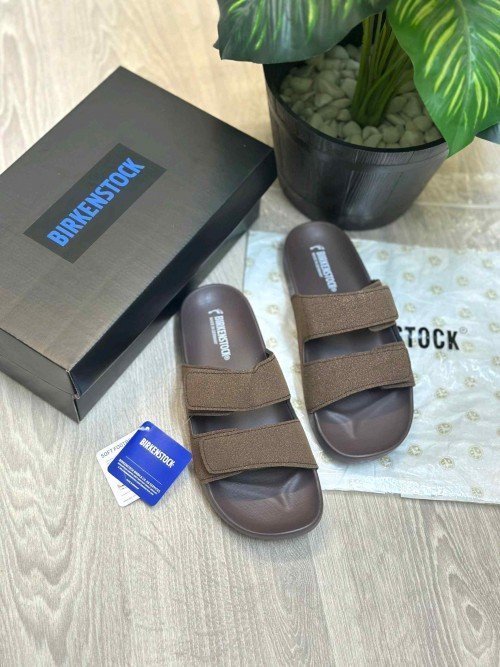 Birkenstock Adjust Velcro Straps Soft Cushion Brown Slides - Image 2