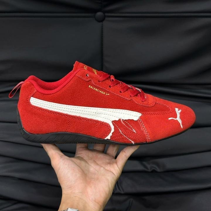Pumma x Balenciaga Speedcat Suede Distressed Red White - Image 2