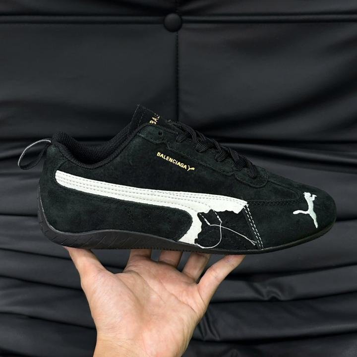 Pumma x Balenciaga Speedcat Suede Distressed Black White - Image 2