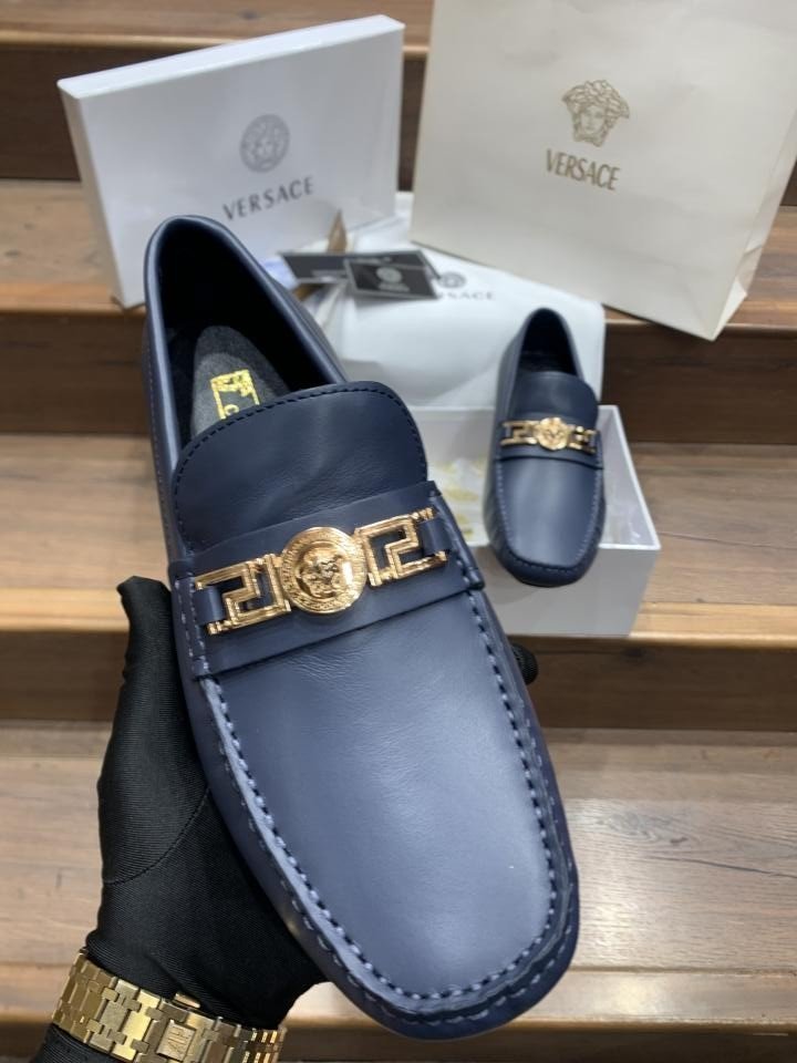 VERSAC_E LOGO BLUE PREMIUM LEATHER LOAFER TOP BATCH UA - Image 4