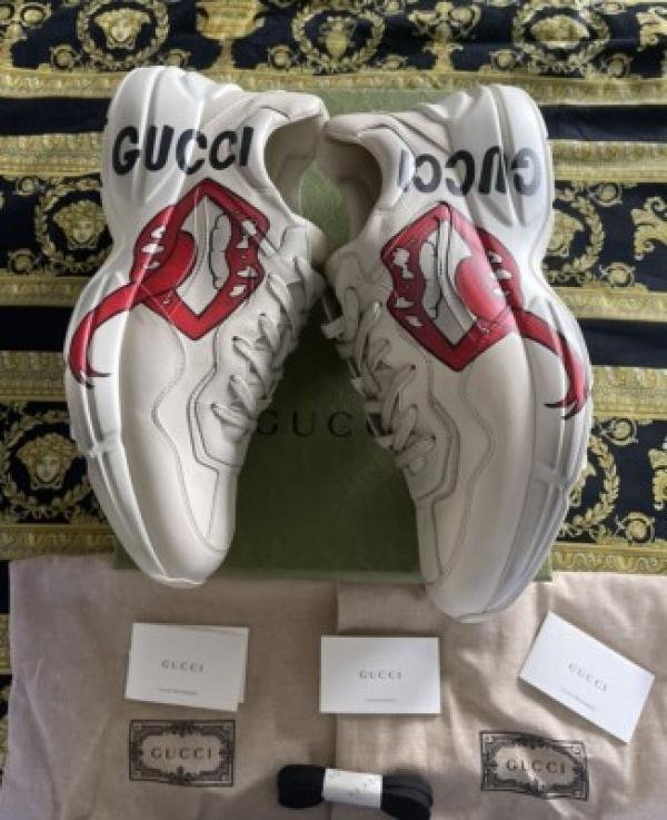 Gucci Rhyton Leather Sneakers with Lip Print TOP BATCH UA - Image 2