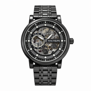 Patek Philippe Black Skeleton Dial Automatic Metal Strap Luxury Watch