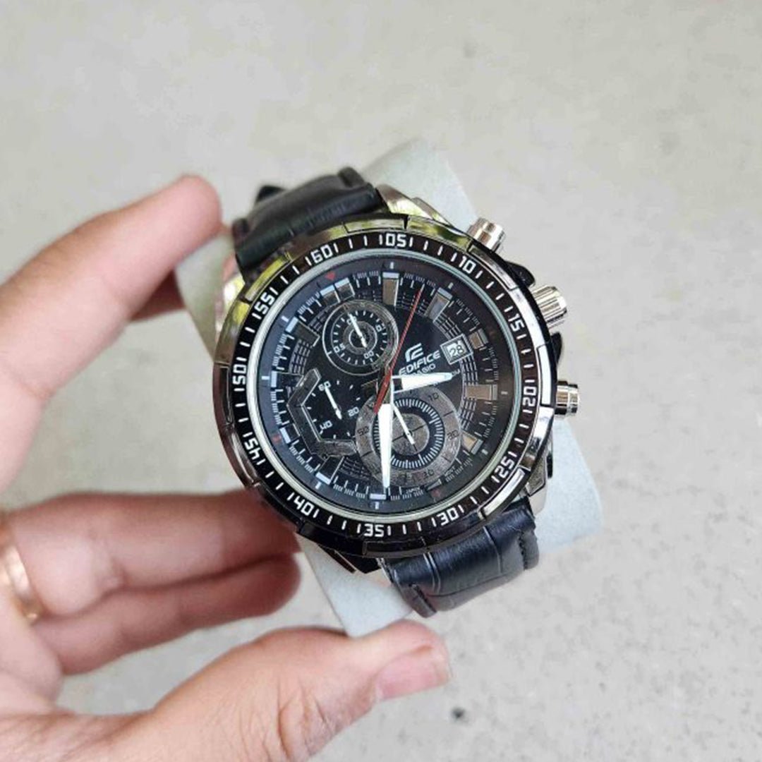 Edifice Black Leather Watch - Image 3