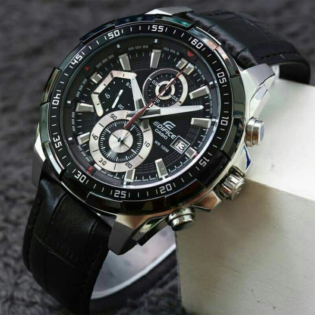 Edifice Black Leather Watch - Image 2