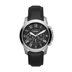 Fossil Grant Leather Belt Black Silver Watch