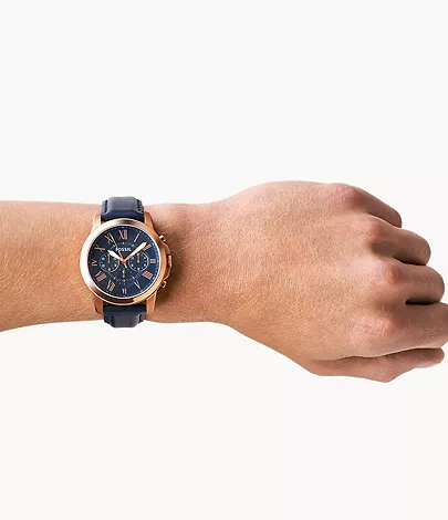 Fossil Grant Leather Belt Blue Copper Watch - Image 2