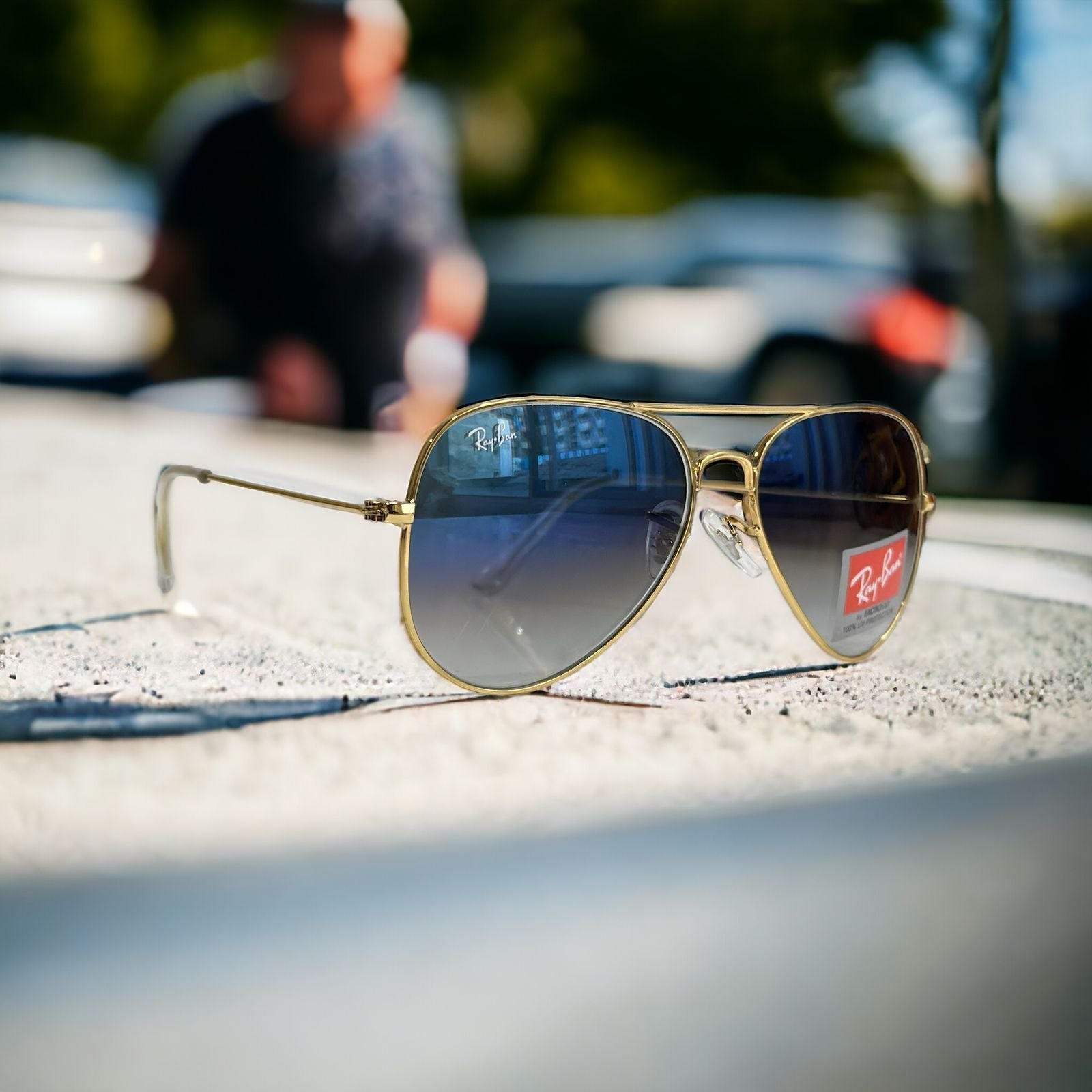 Branded Rb Gold Blue Aviator Sunglasses (With Original Kit) - Image 2