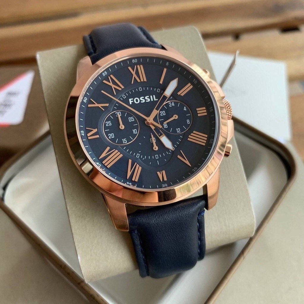Fossil Grant Leather Belt Blue Copper Watch - Image 4