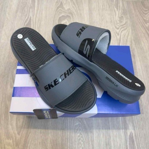 Skecher.s GOwalk Goga Mat Premium Grey Black Slides